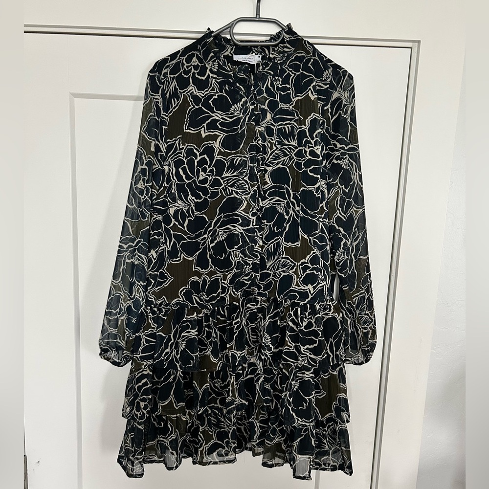 New Floral green white Dress ruffles holiday Christmas boho